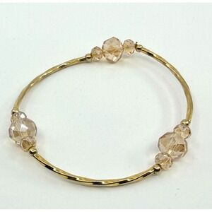 Gold Tone Champagne Iridescent Faceted Bead Stretch Bracelet Minimalist Boho 90s